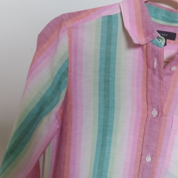 J. Crew Classic Fit Boyfriend Button Front Linen Blend Shirt in Rainbow Stripe - Picture 8 of 11
